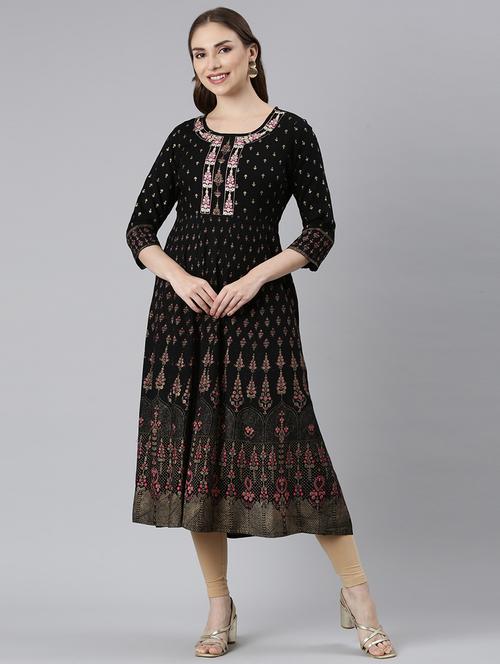 women round neck printed anarkali kurta - 21729700 -  Standard Image - 0