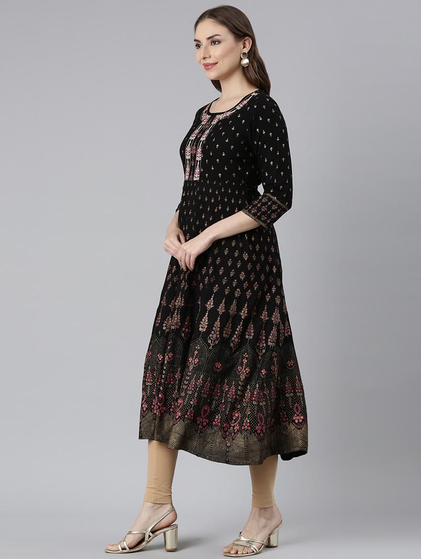 women round neck printed anarkali kurta - 21729700 -  Standard Image - 1