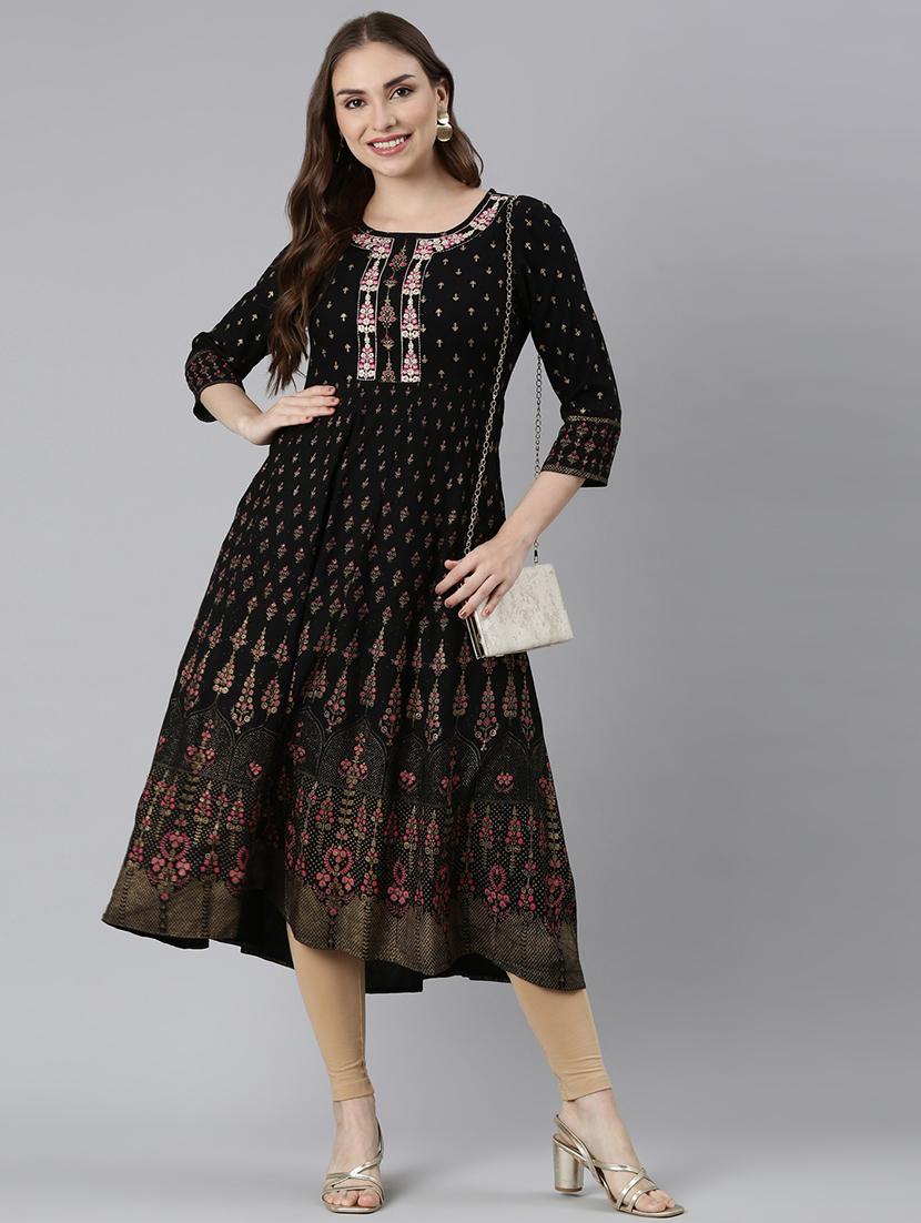 women round neck printed anarkali kurta - 21729700 - Standard Image - 4