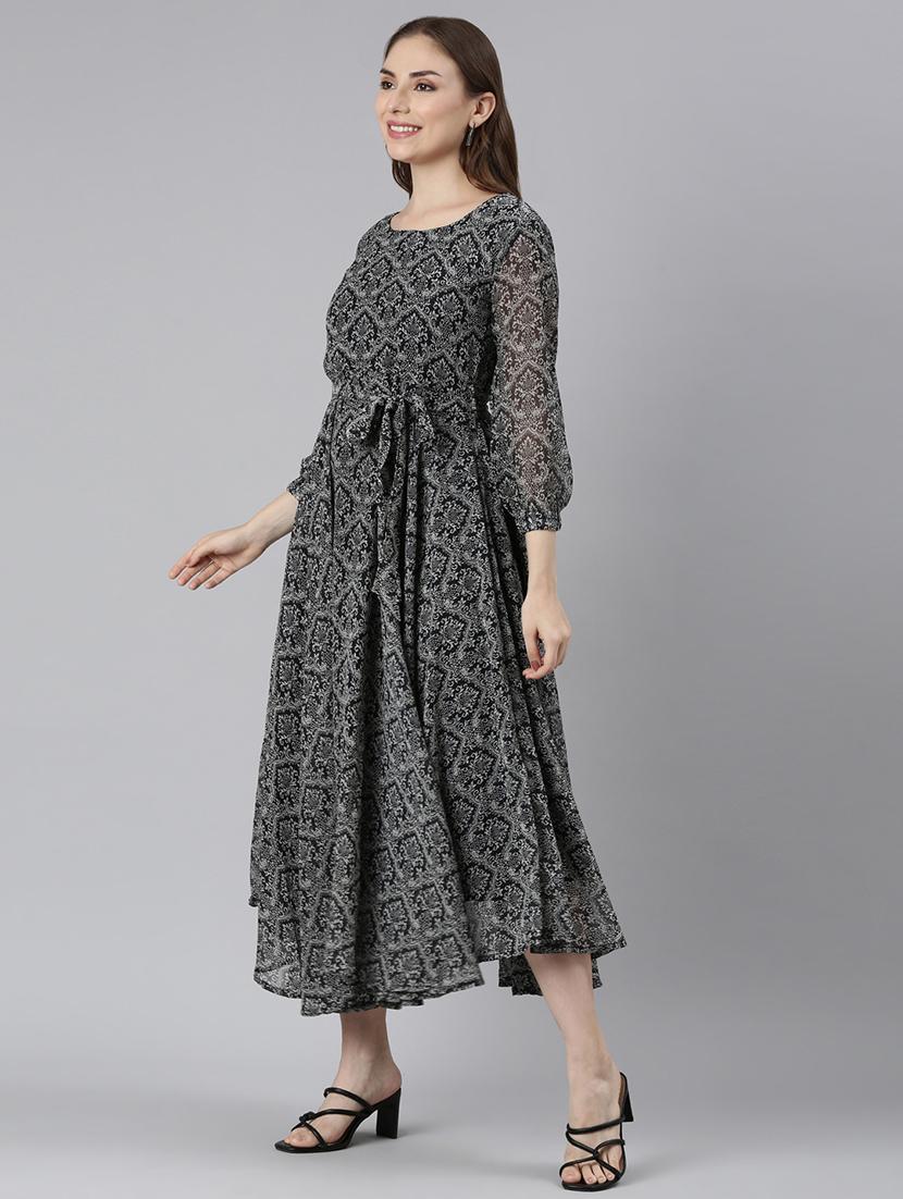 women round neck printed fit & flare ethnic dress - 21729706 - Standard Image - 1