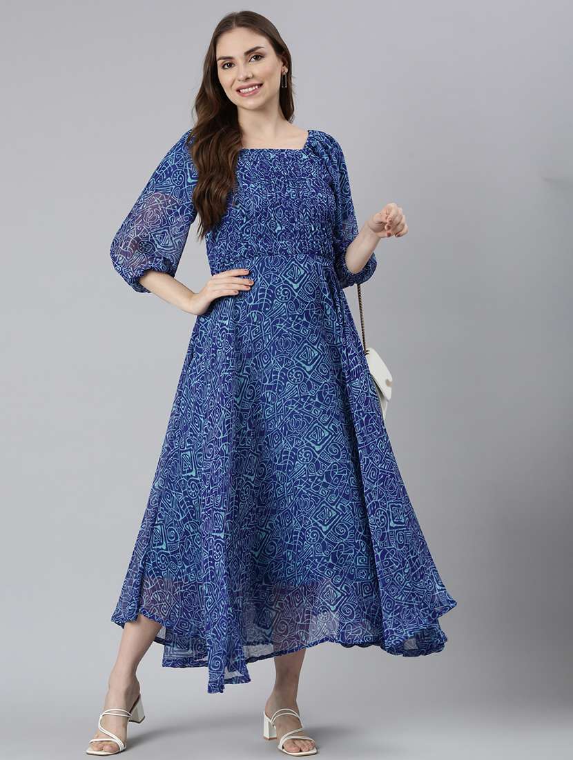 women square neck printed fit & flare ethnic dress - 21729707 -  Standard Image - 4