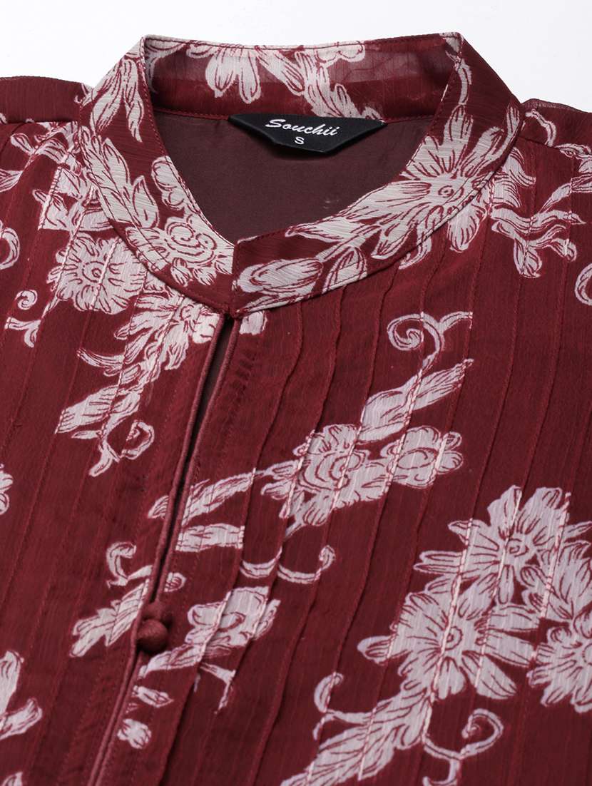 women maroon floral printed short sleeve a-line dress - 21729710 -  Standard Image - 6