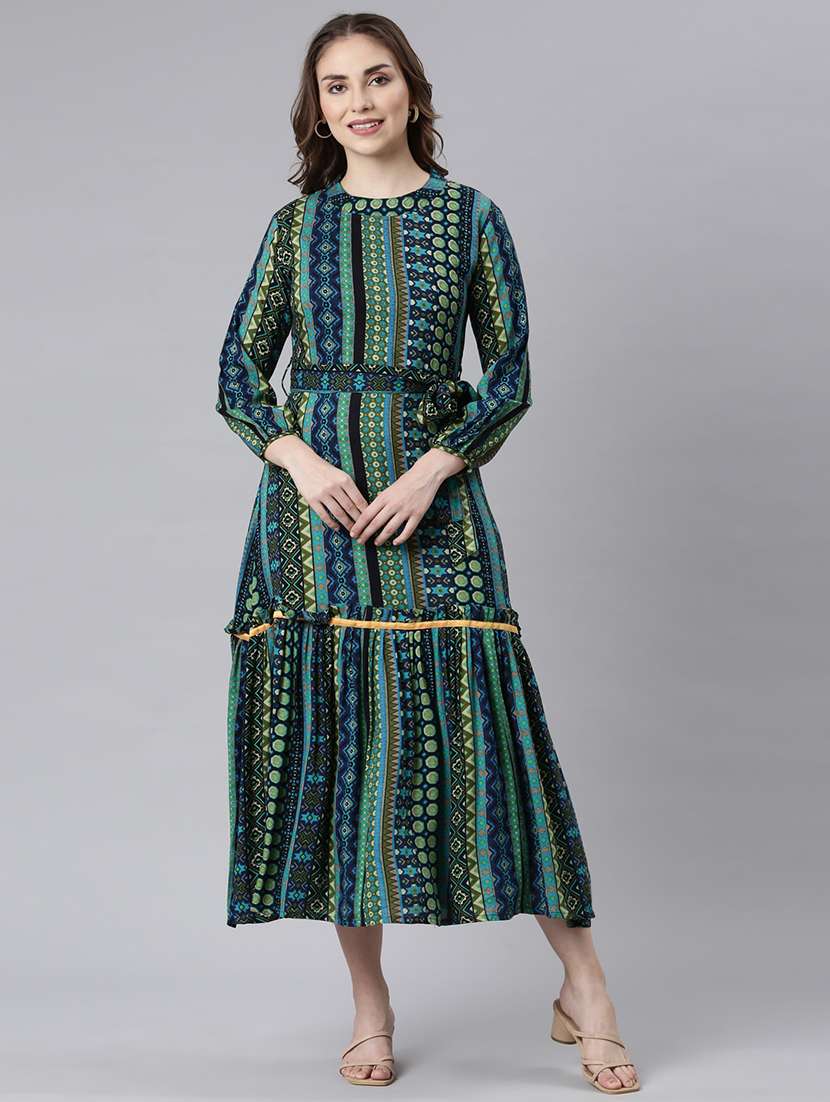 women printed round neck tiered dress - 21729712 -  Standard Image - 1