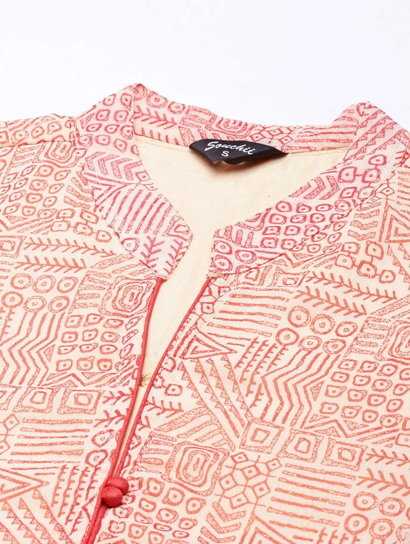 women peach printed three quarter sleeve a-line ethnic dress - 21729713 -  Standard Image - 6