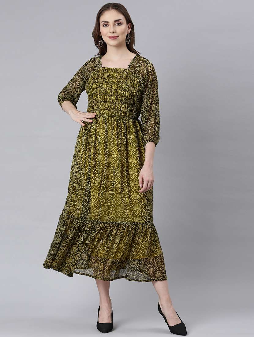 women green three quarter sleeve tiered dress - 21729716 -  Standard Image - 1