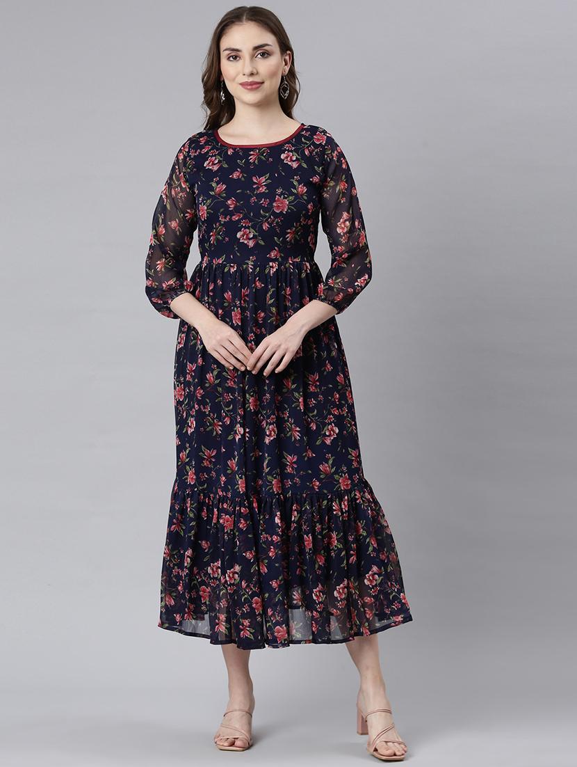 women floral printed round neck tiered dress - 21729717 -  Standard Image - 1