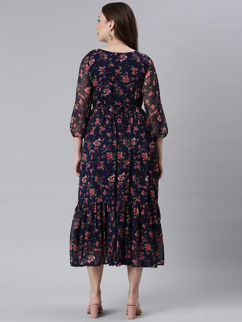 women floral printed round neck tiered dress - 21729717 - Standard Image - 4