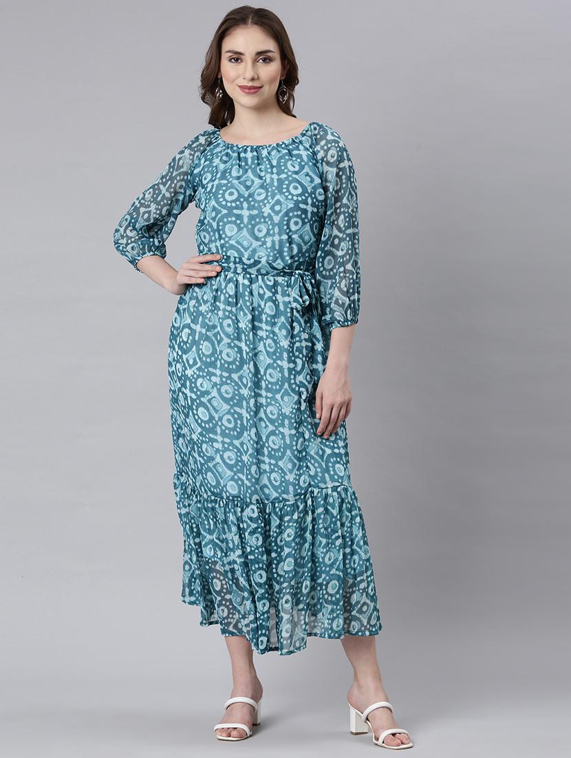 women blue three quarter sleeve tiered dress - 21729718 -  Standard Image - 1