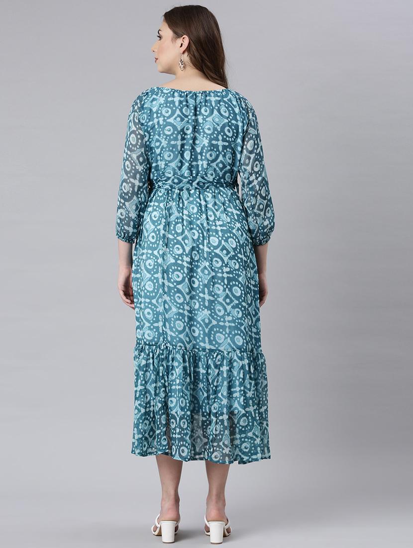 women blue three quarter sleeve tiered dress - 21729718 - Standard Image - 4
