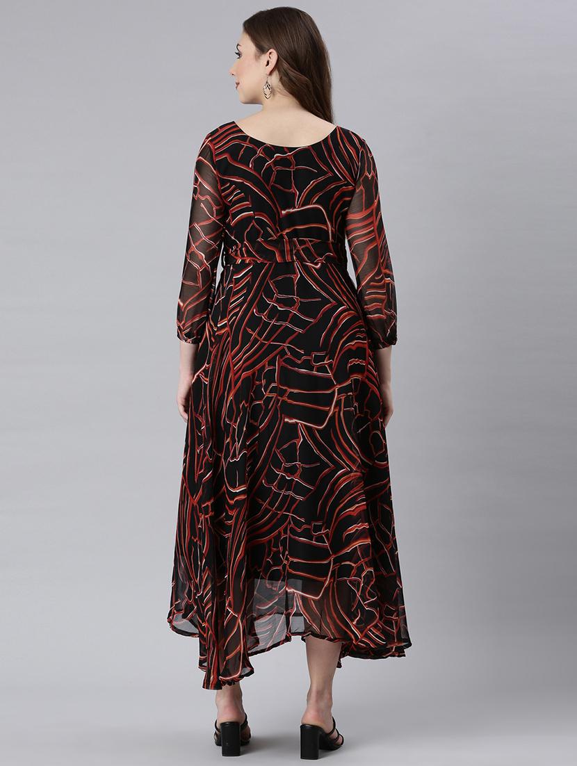 women black three quarter sleeve fit & flare dress - 21729720 - Standard Image - 4