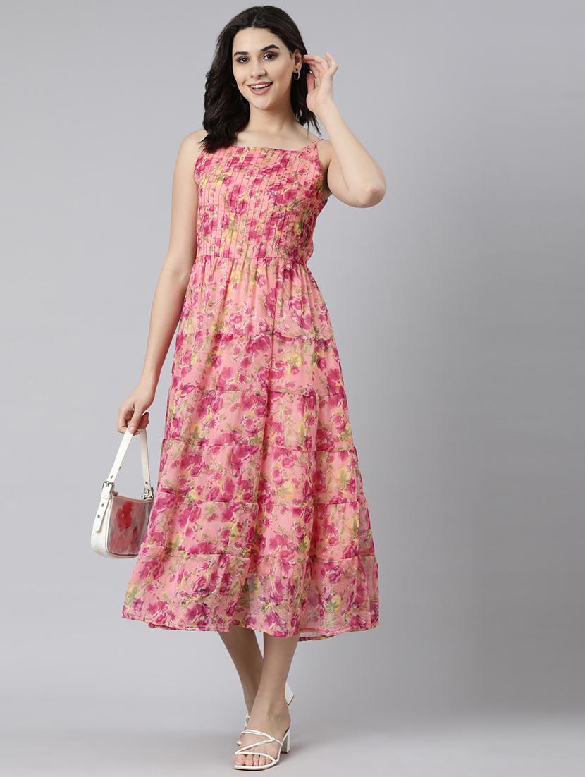 women floral printed shoulder strap tiered dress - 21729725 -  Zoom Image - 0