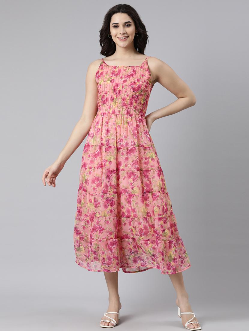 women floral printed shoulder strap tiered dress - 21729725 -  Standard Image - 1