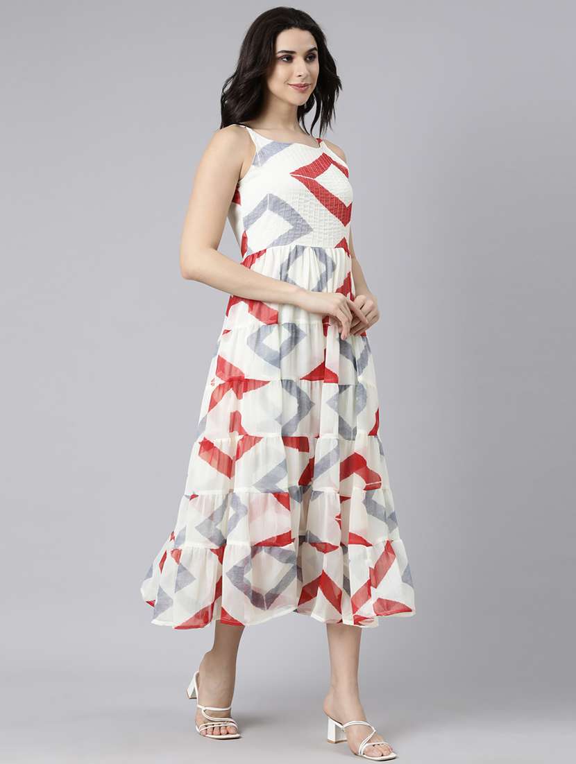 women printed shoulder strap tiered dress - 21729726 -  Standard Image - 1