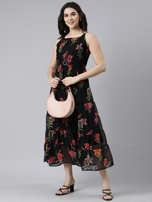 women floral printed shoulder strap tiered dress - 21729727 - Standard Image - 0