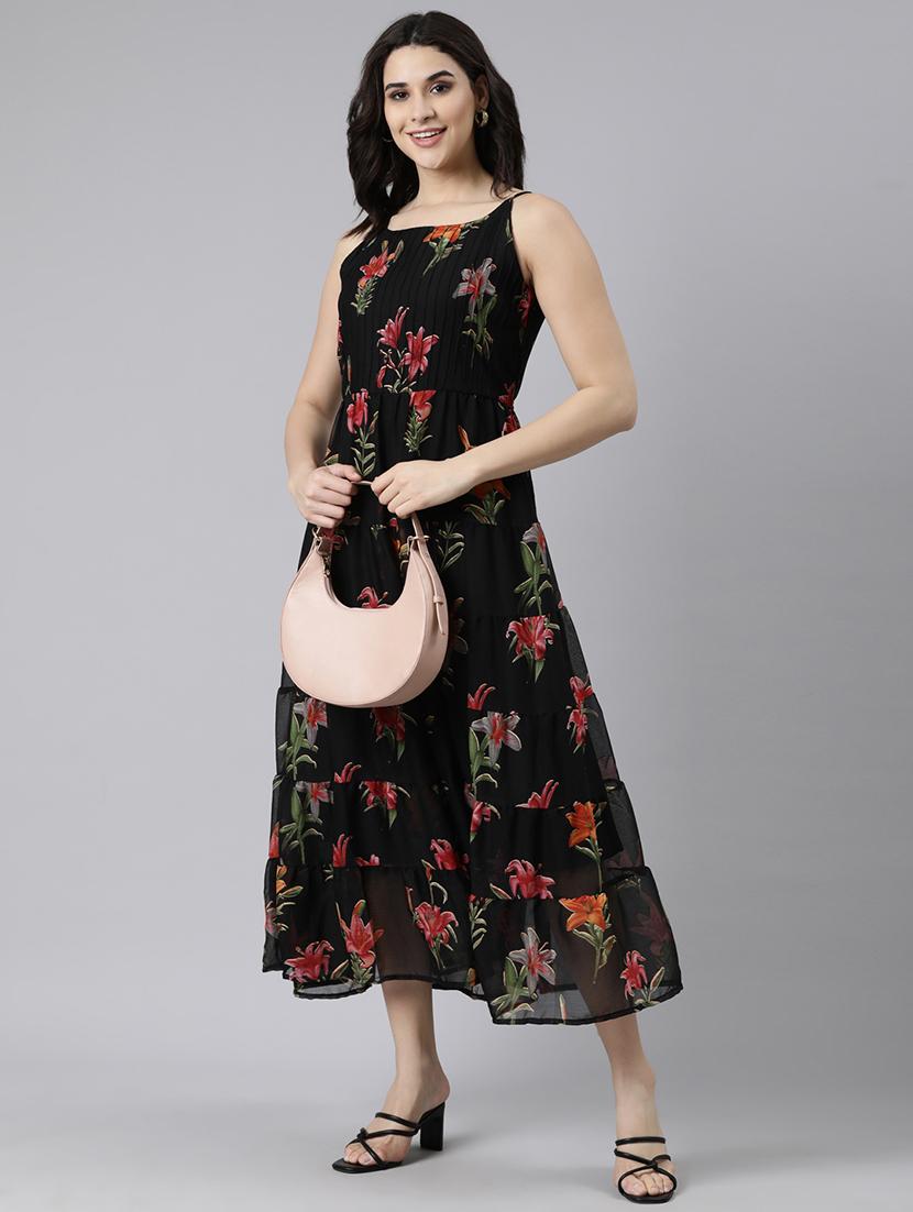 women floral printed shoulder strap tiered dress - 21729727 - Zoom Image - 0