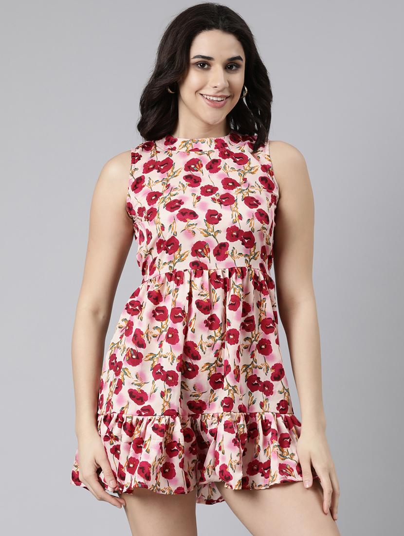 women floral printed mock neck tiered dress - 21729730 -  Standard Image - 1