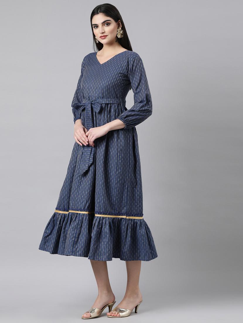 women v-neck printed tiered ethnic dress - 21729732 - Standard Image - 1