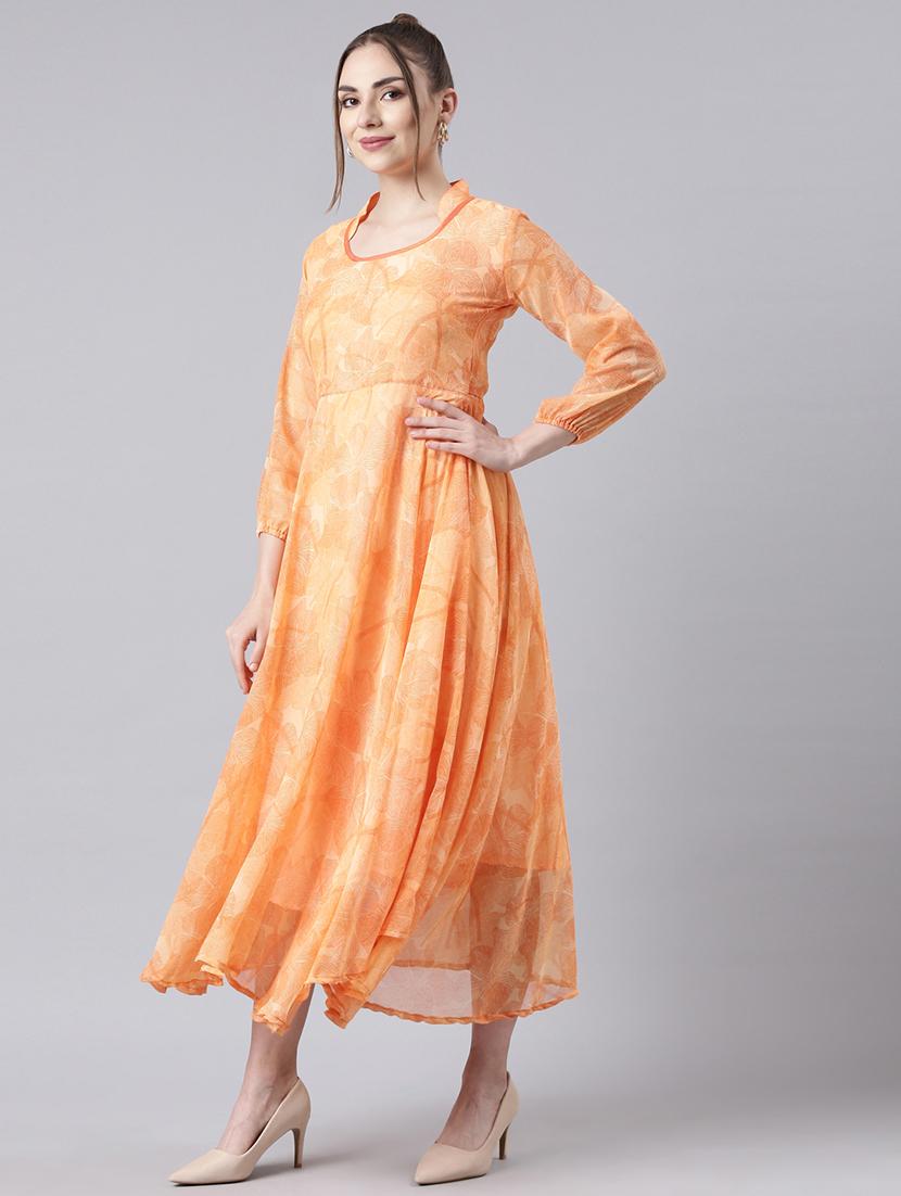 women puff sleeves printed flared ethnic dress - 21729734 - Standard Image - 1