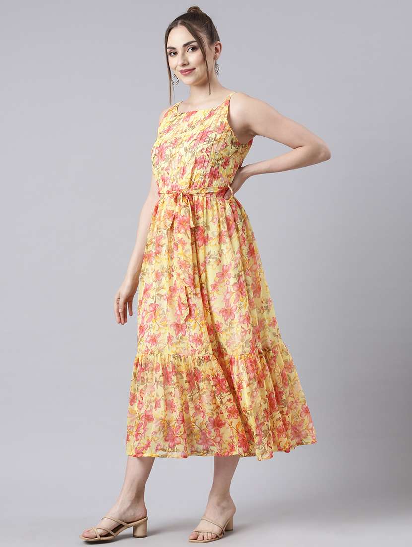 women round neck printed tiered ethnic dress - 21729735 -  Standard Image - 1