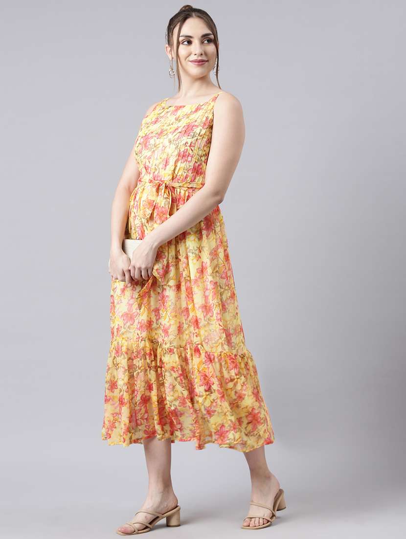 women round neck printed tiered ethnic dress - 21729735 -  Standard Image - 4