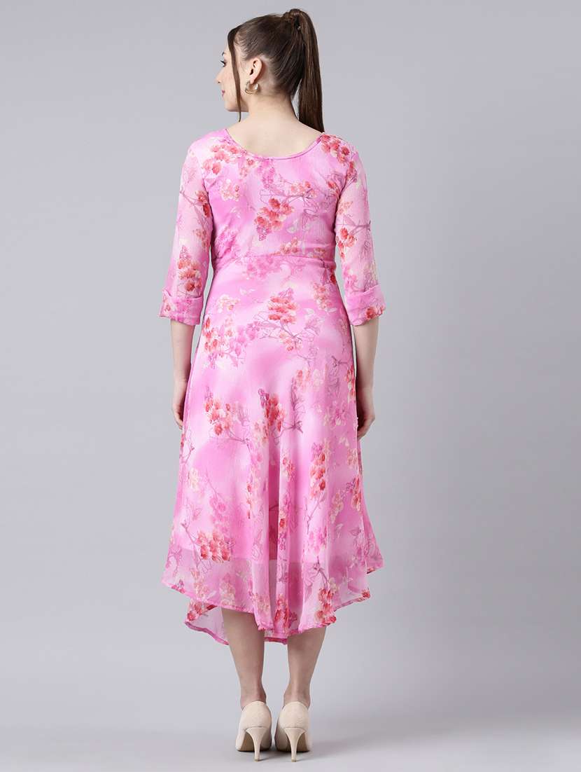 women pink three quarter sleeve a-line dress - 21729738 - Standard Image - 4