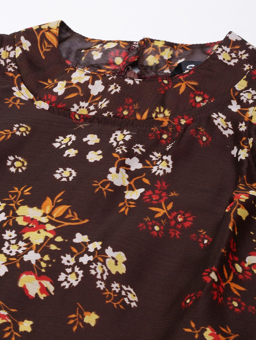women brown floral printed fit & flare maxi dress - 21729742 - Standard Image - 6