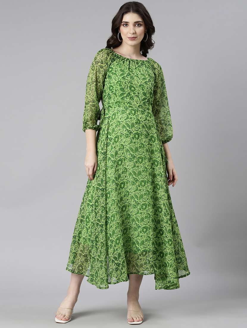 women green printed three quarter sleeve maxi dress - 21729752 -  Standard Image - 1