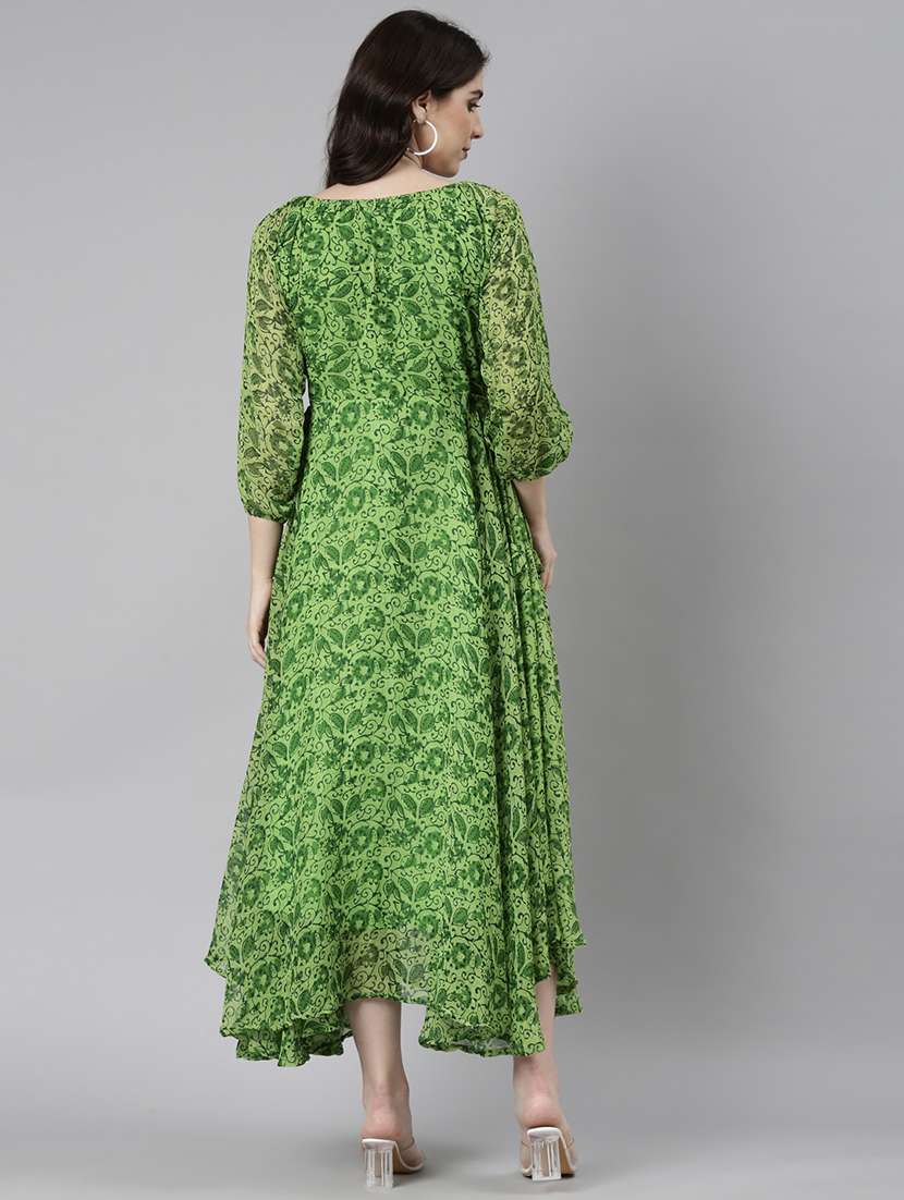 women green printed three quarter sleeve maxi dress - 21729752 -  Standard Image - 4
