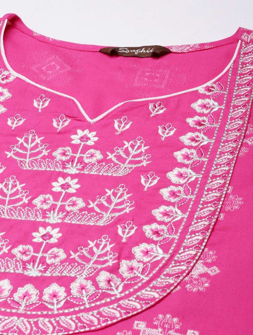women pink three quarter sleeve straight kurta - 21729756 -  Standard Image - 6