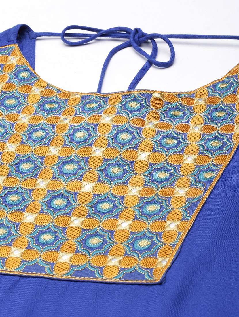 women blue three quarter sleeve straight kurta - 21729764 -  Standard Image - 6