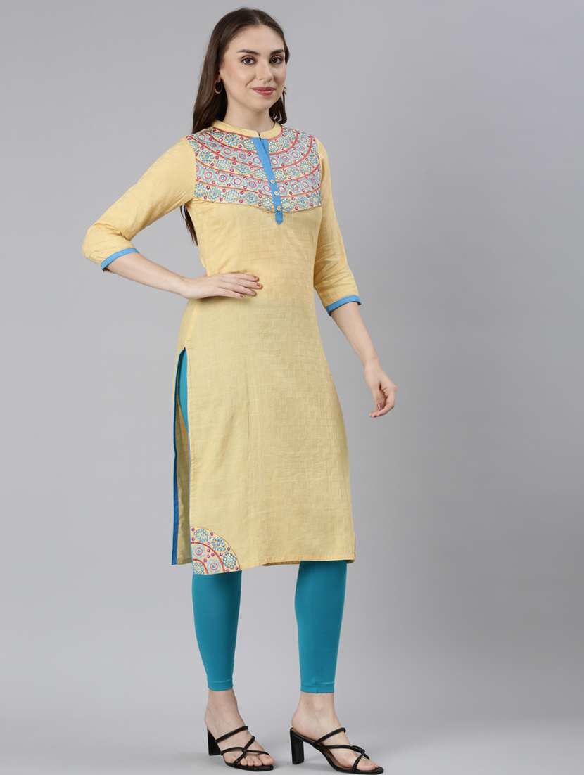 women three quarter sleeve straight kurta - 21729765 -  Standard Image - 1