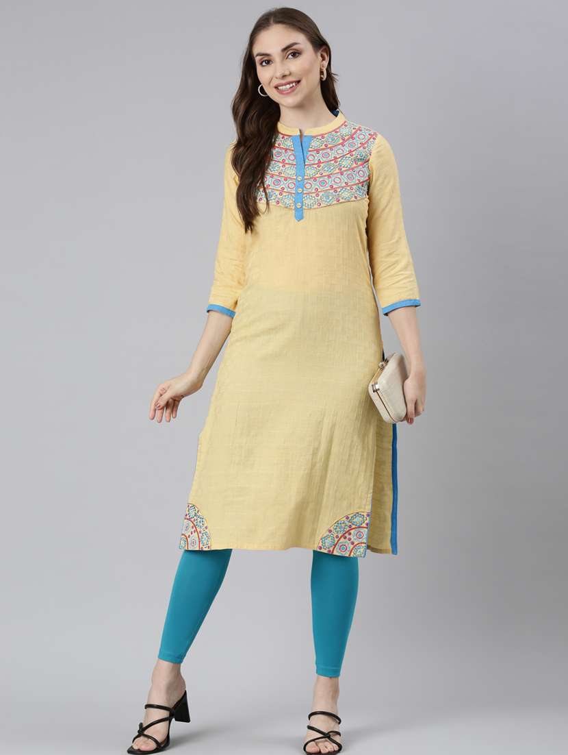 women three quarter sleeve straight kurta - 21729765 -  Standard Image - 4