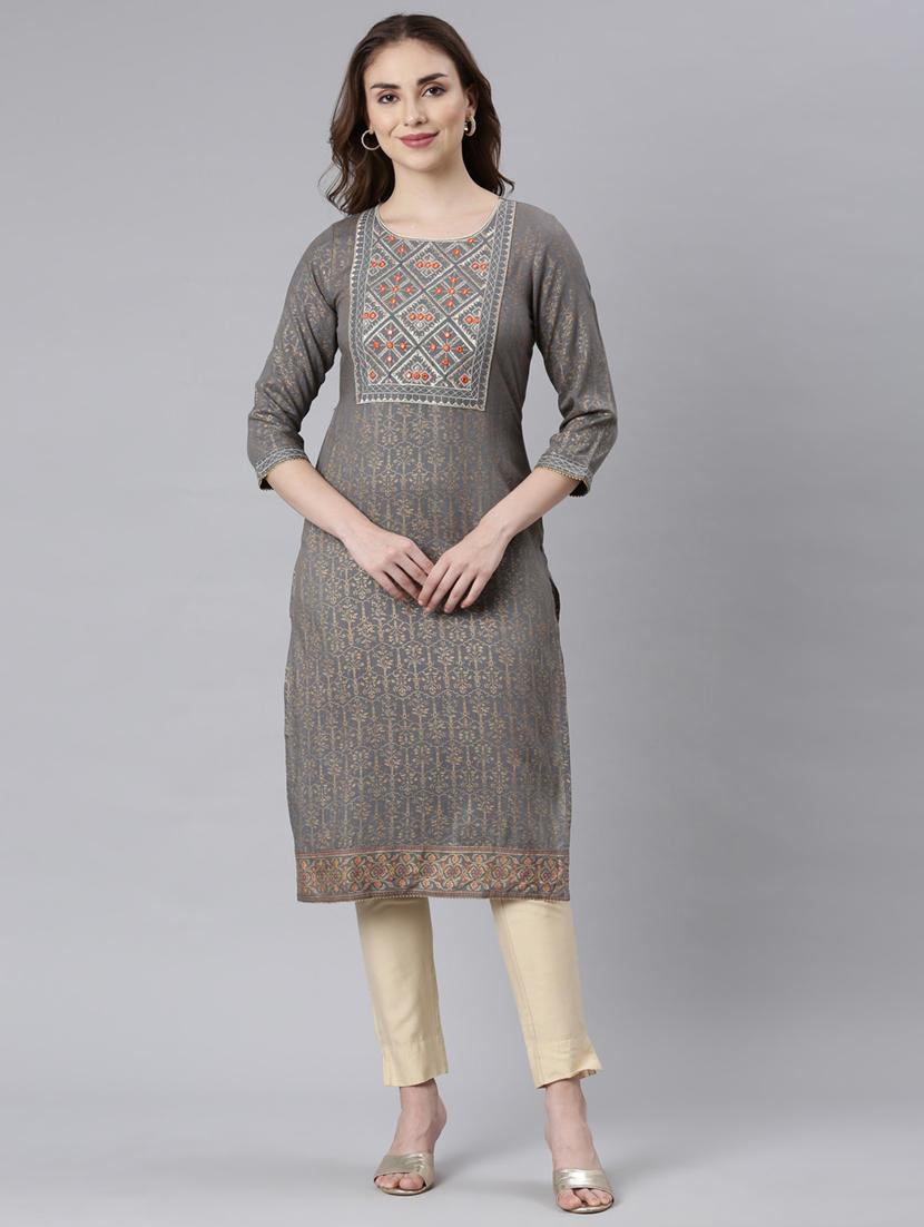 women three quarter sleeve straight kurta - 21729769 -  Zoom Image - 0