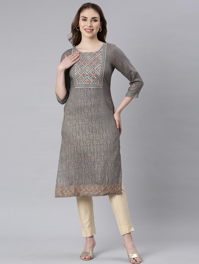 women three quarter sleeve straight kurta - 21729769 - Standard Image - 1