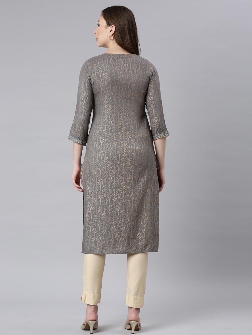 women three quarter sleeve straight kurta - 21729769 - Standard Image - 4