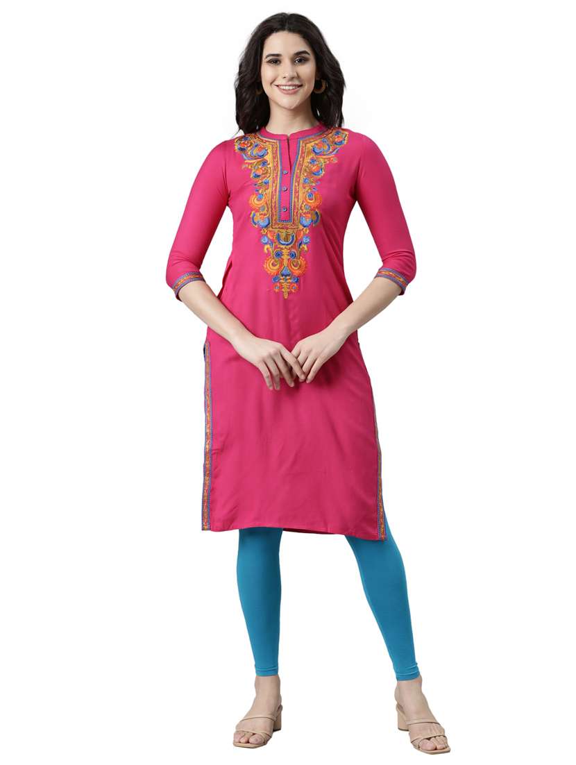 women three quarter sleeve straight kurta - 21729775 -  Standard Image - 1