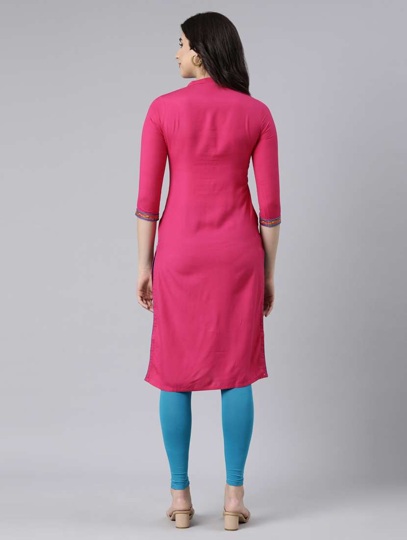 women three quarter sleeve straight kurta - 21729775 -  Standard Image - 4