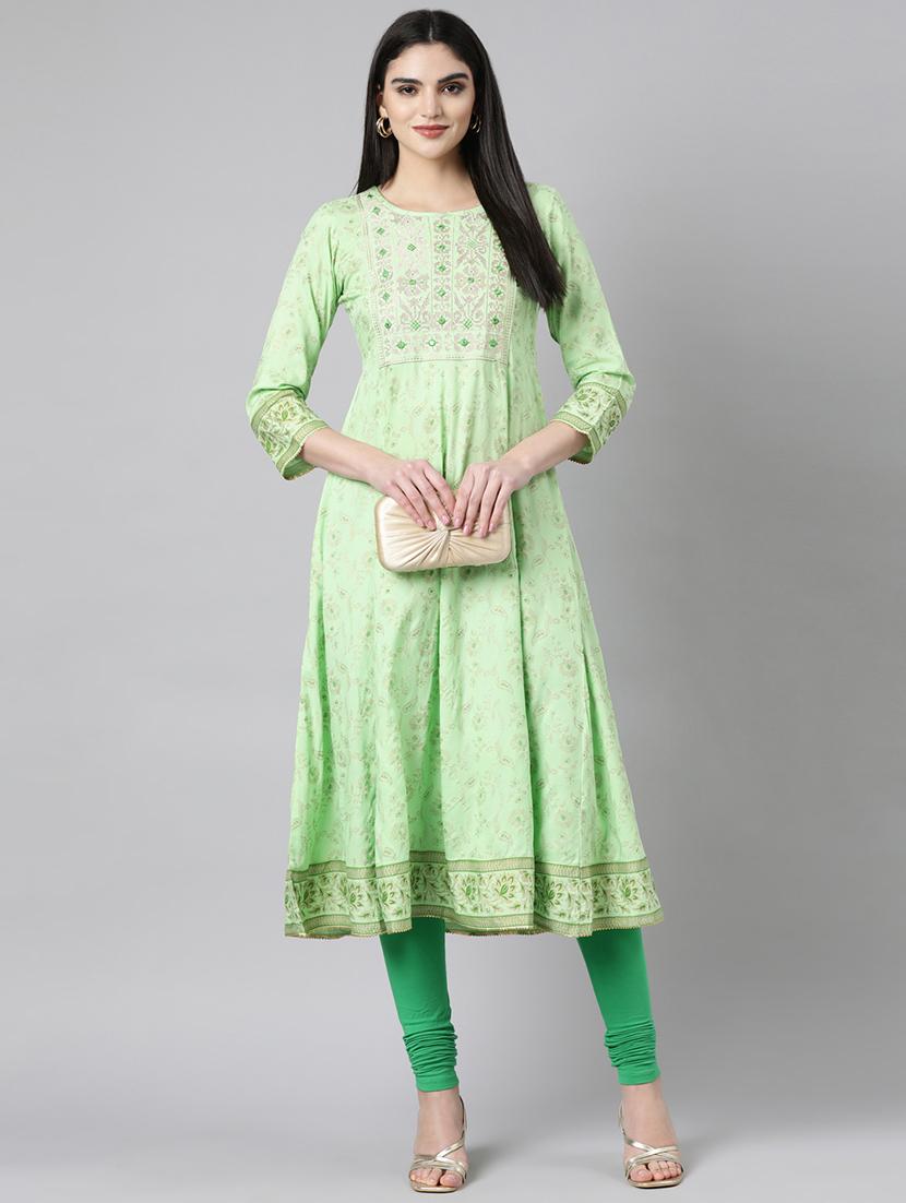 women green three quarter sleeve anarkali kurta - 21729777 -  Zoom Image - 0