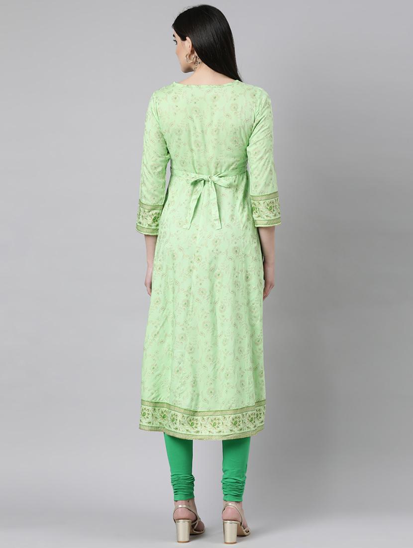 women green three quarter sleeve anarkali kurta - 21729777 - Standard Image - 4