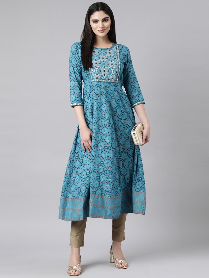 women blue three quarter sleeve anarkali kurta - 21729779 -  Zoom Image - 0