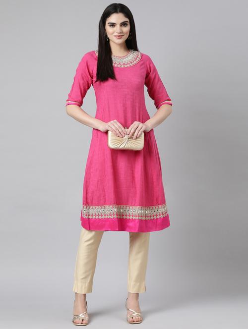 women three quarter sleeve anarkali kurta - 21729780 -  Standard Image - 0