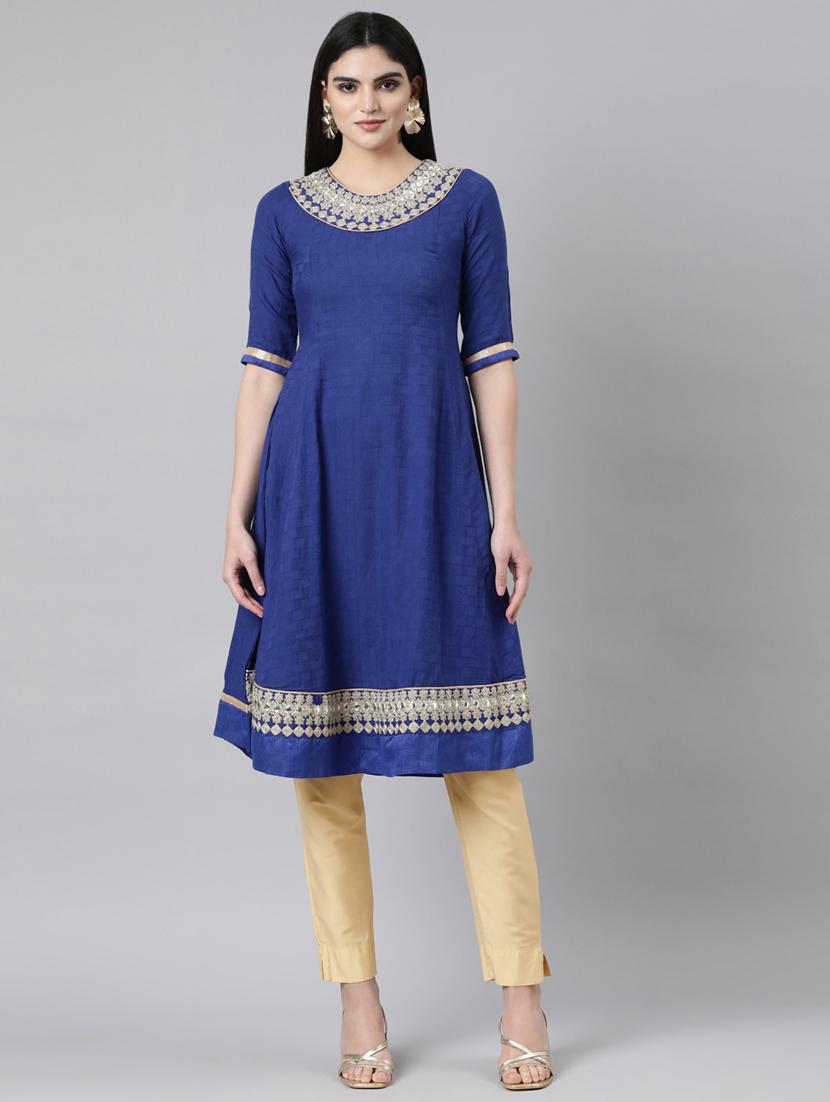 women three quarter sleeve anarkali kurta - 21729781 -  Standard Image - 1