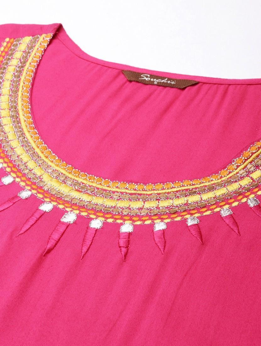 women embroidered three quarter sleeve straight kurta - 21729782 - Standard Image - 6