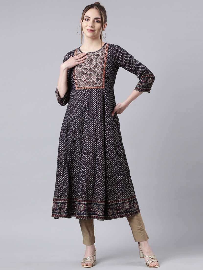 women embroidered three quarter sleeve anarkali kurta - 21729784 -  Standard Image - 1