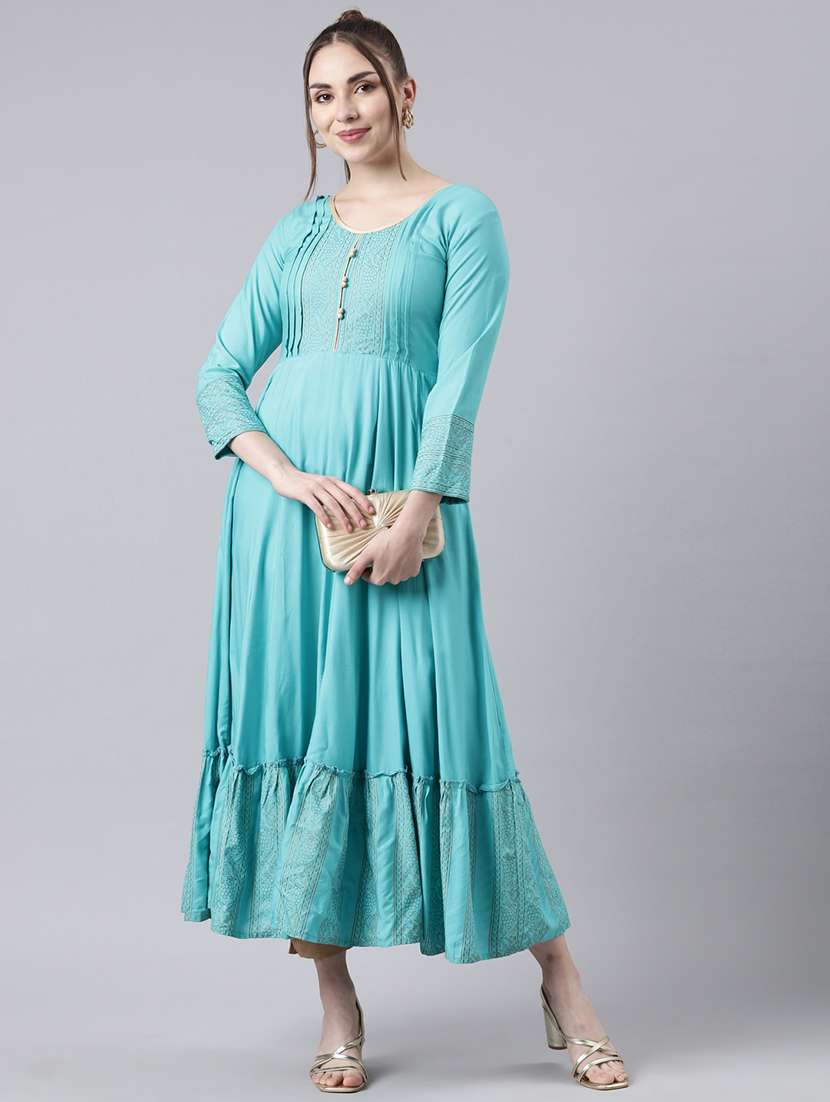 women light blue long sleeve sleeve tiered kurta