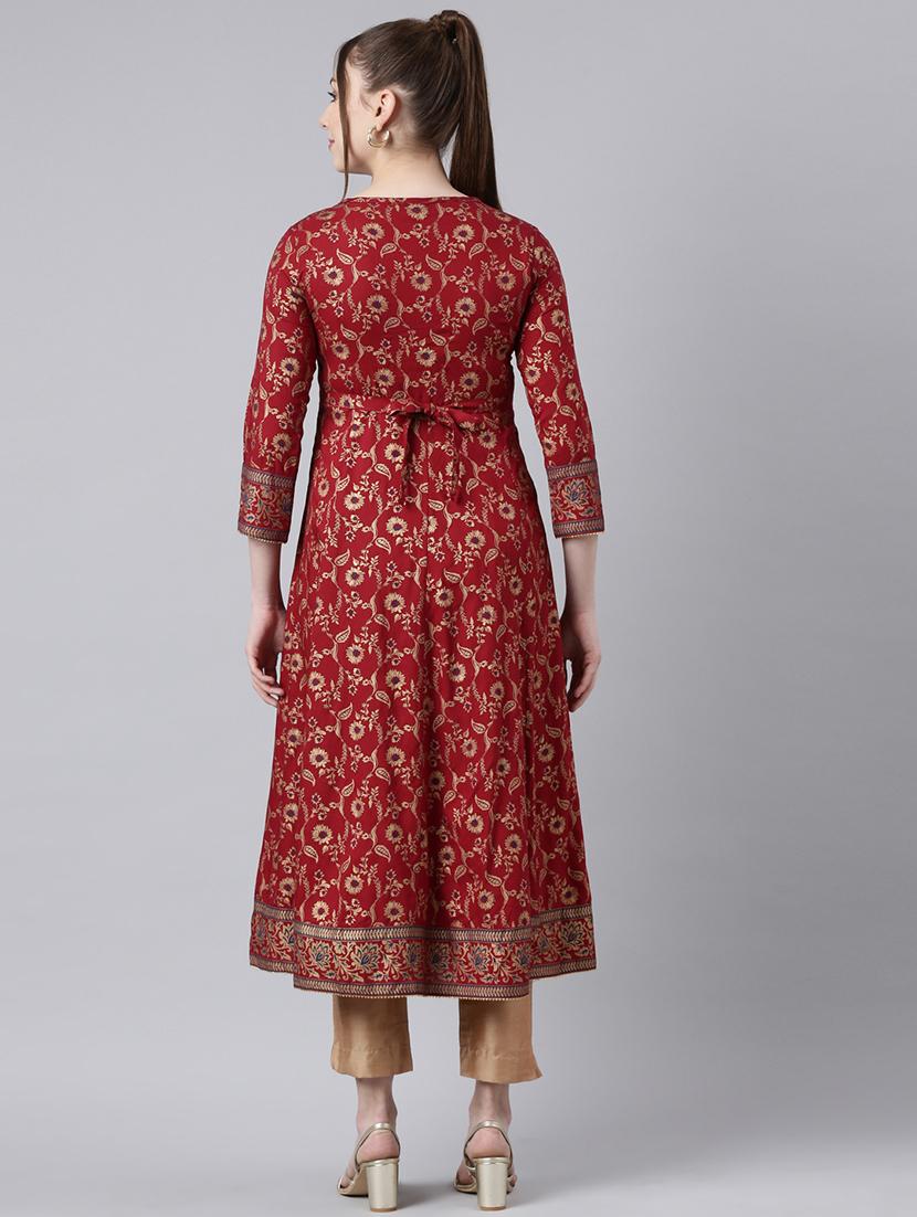 women embroidered three quarter sleeve flared kurta - 21729790 - Standard Image - 4