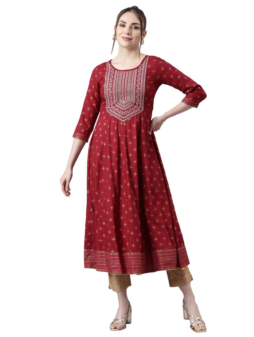 women three quarter sleeve anarkali kurta - 21729791 -  Standard Image - 1