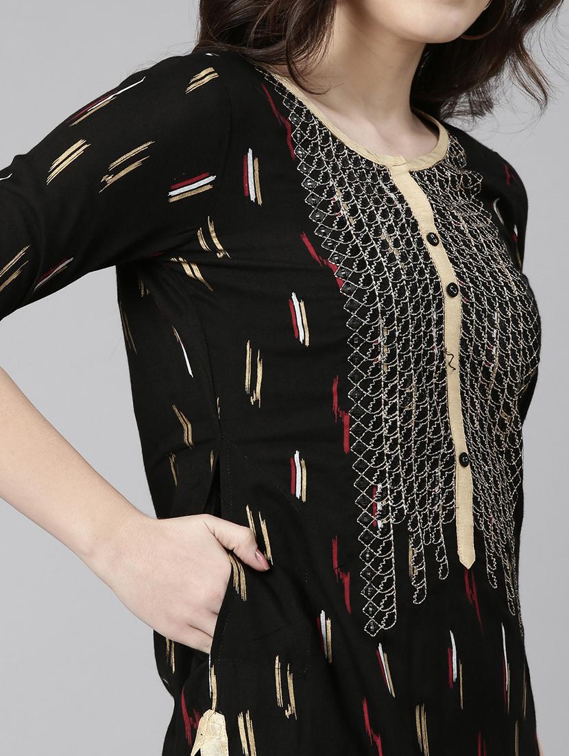 women embroidered three quarter sleeve straight kurta - 21729793 - Standard Image - 6