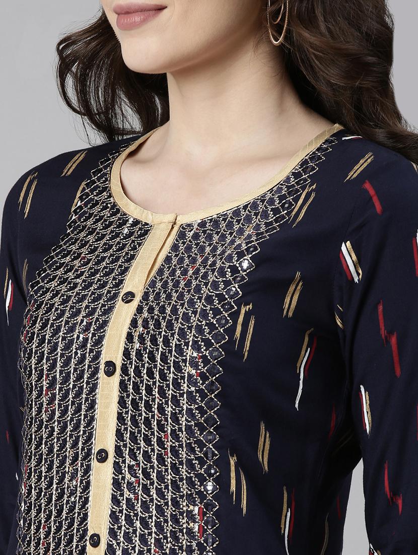 women embroidered three quarter sleeve straight kurta - 21729794 - Standard Image - 6