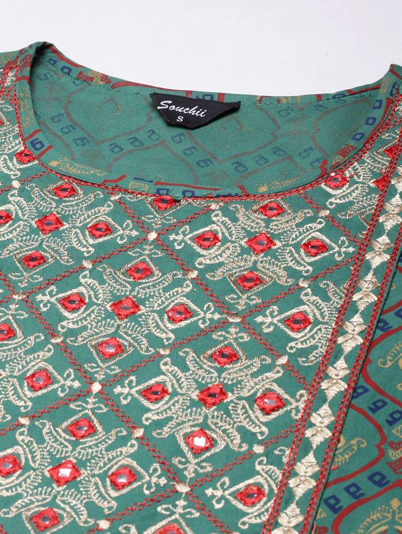 women green three quarter sleeve flared kurta - 21729800 -  Standard Image - 6